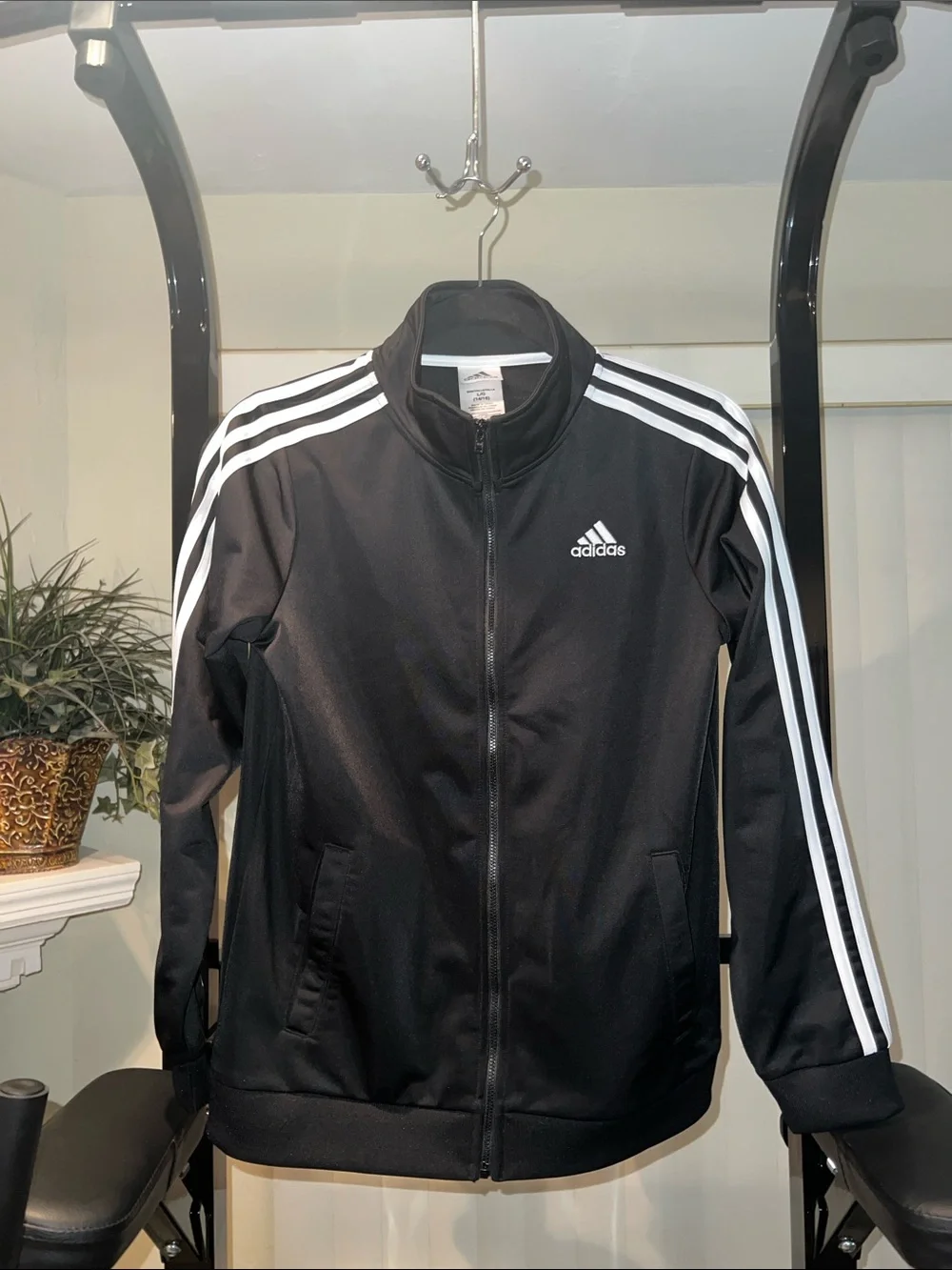 adidas Black Track Jacket with White Three-Stripe Detail
