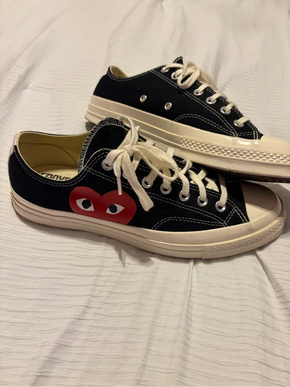 COMME DES GARÇONS X Converse Black Sneakers w/Red Heart Graphic - Hardly Worn