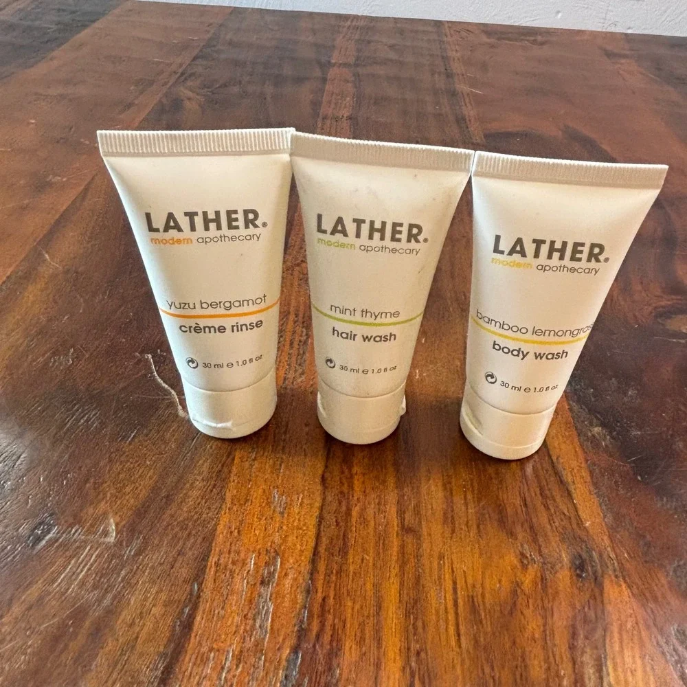 LATHER Modern Apothecary Travel Size Bath Set Mint Yuzu Bamboo 1oz 3 Piece Lot