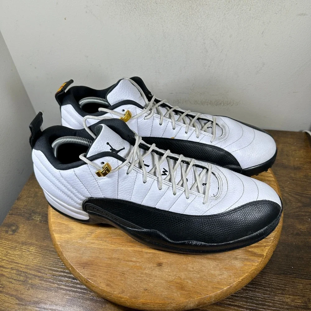 Jordan 12 Low Golf Taxi White Black Gold DH4120-100 Mens Size 15 Spiked Shoes