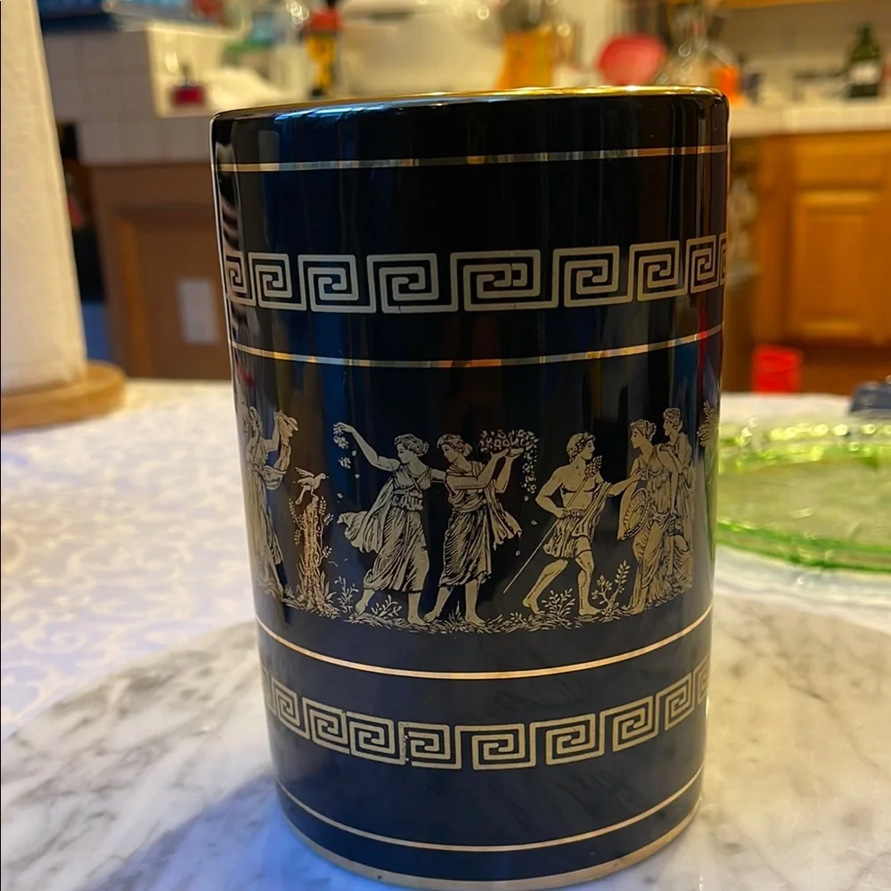 Vintage Black and Gold Greek Motif Vase hand made in Greece in 24 k gold