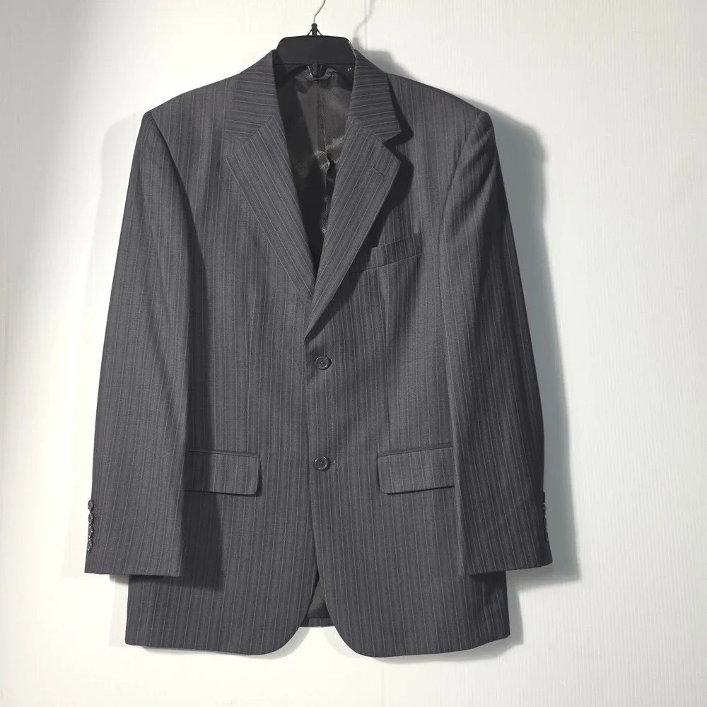 Mens Charcoal Grey Pinstripe Two Button Blazer Jacket Designed in Italy Size 40R