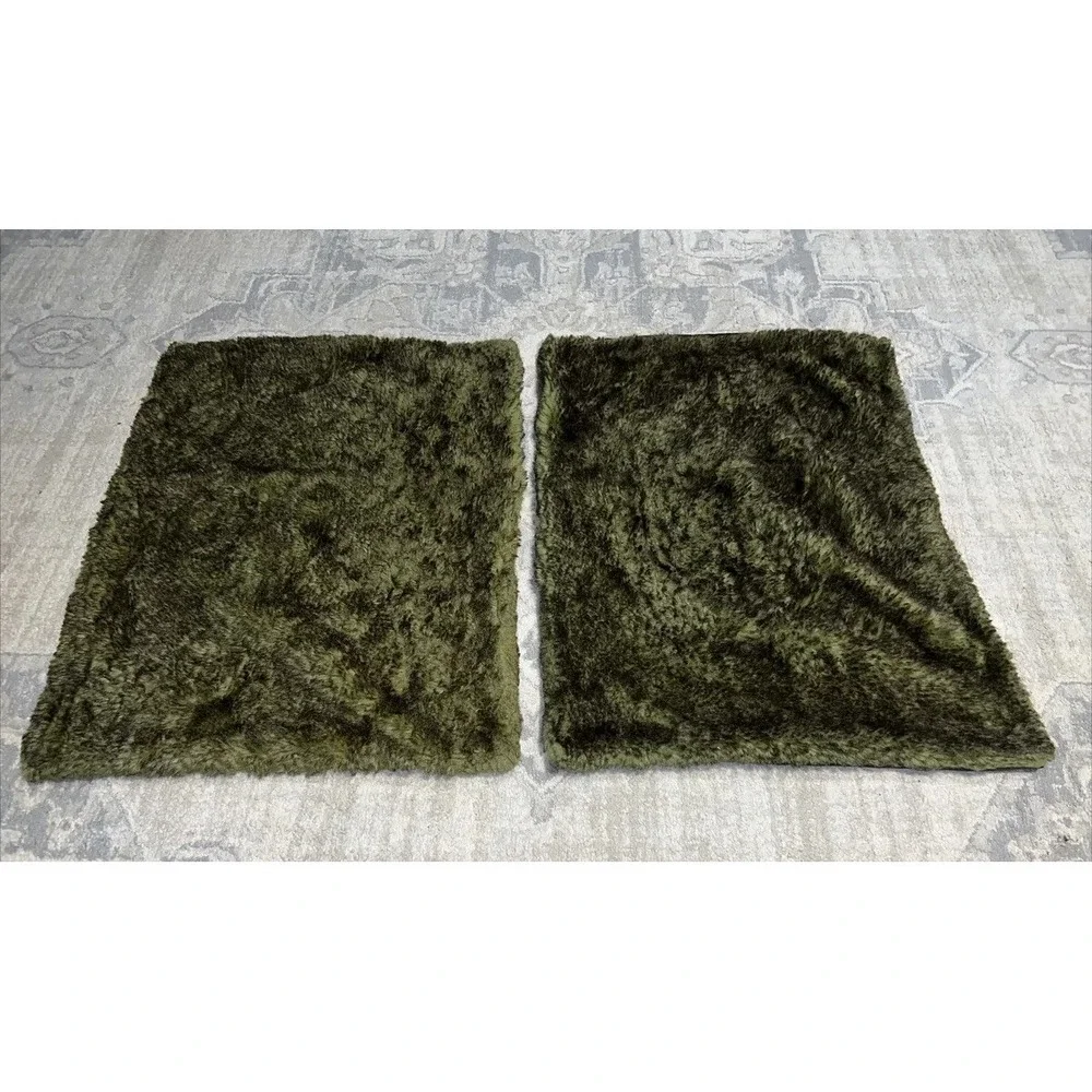 Pair Pottery Barn Standard Pillow Shams Button Acrylic Shag Green‎