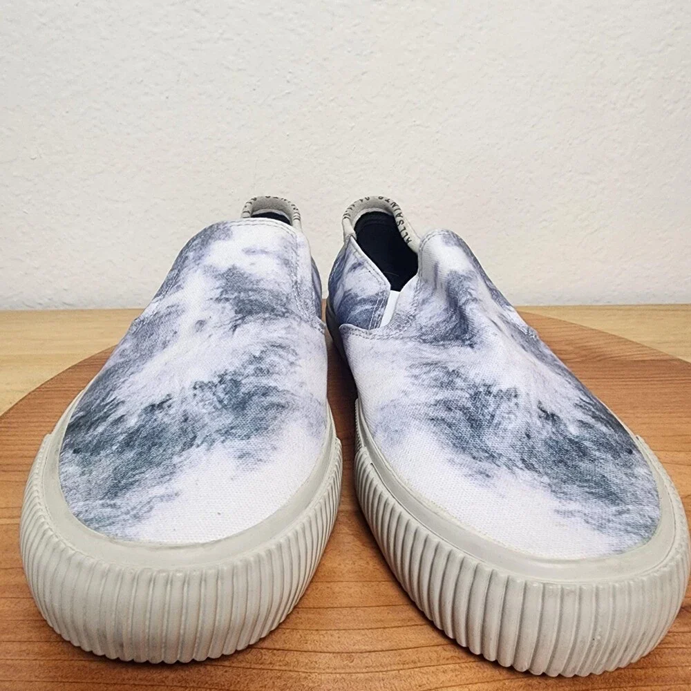AllSaints Manny Shoes Mens Size 9 Gray Blue Tie Dye Slip On Canvas Sneakers