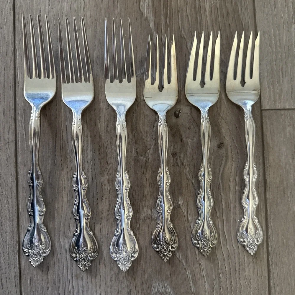 Set of 6 Dinner & Salad Forks‎ 1971 INTERLUDE Vintage International SilverPlate