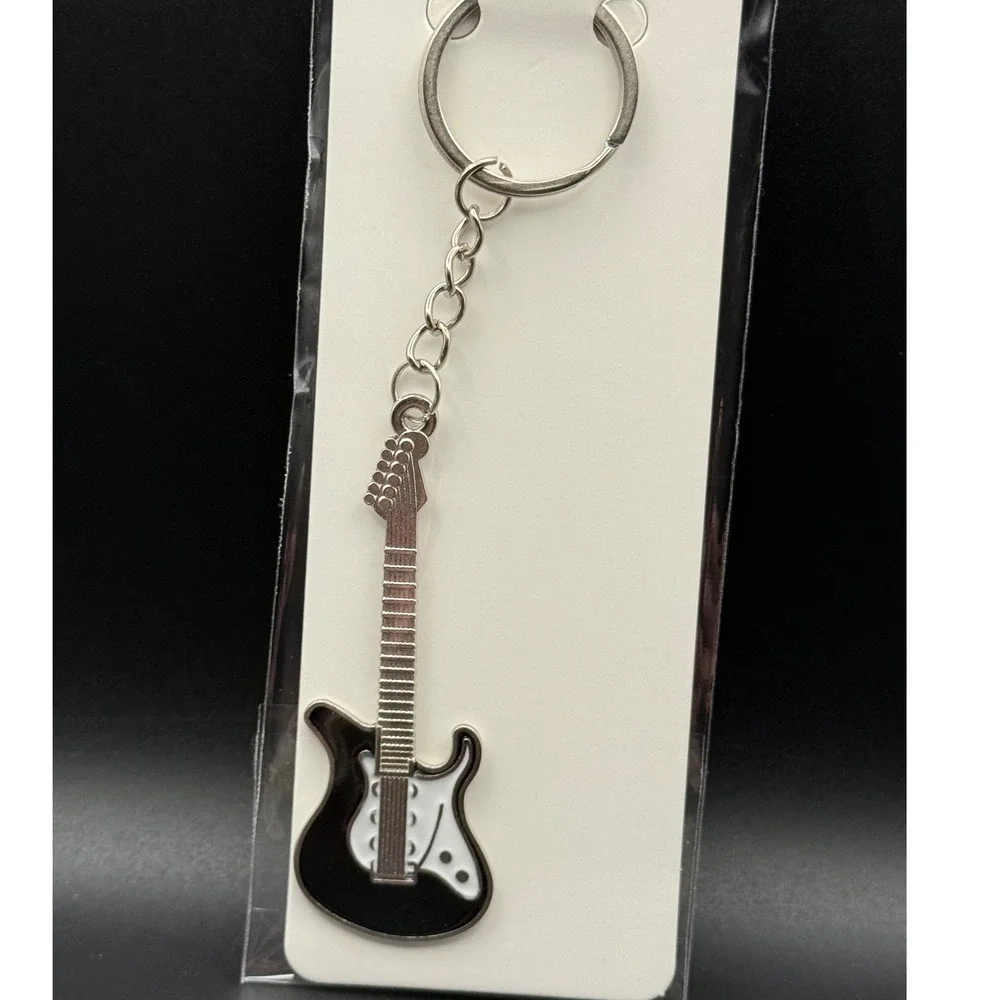 Electric Guitar‎ Keychain Black White Stratocaster Style Musician Gift Accessory