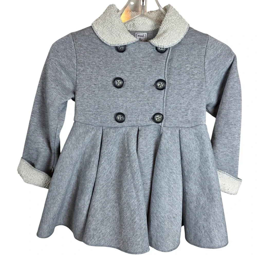 Mack &‎ Co Girls Sz S Gray Sherpa Collar Pleated Peacoat Size S Preppy Cute