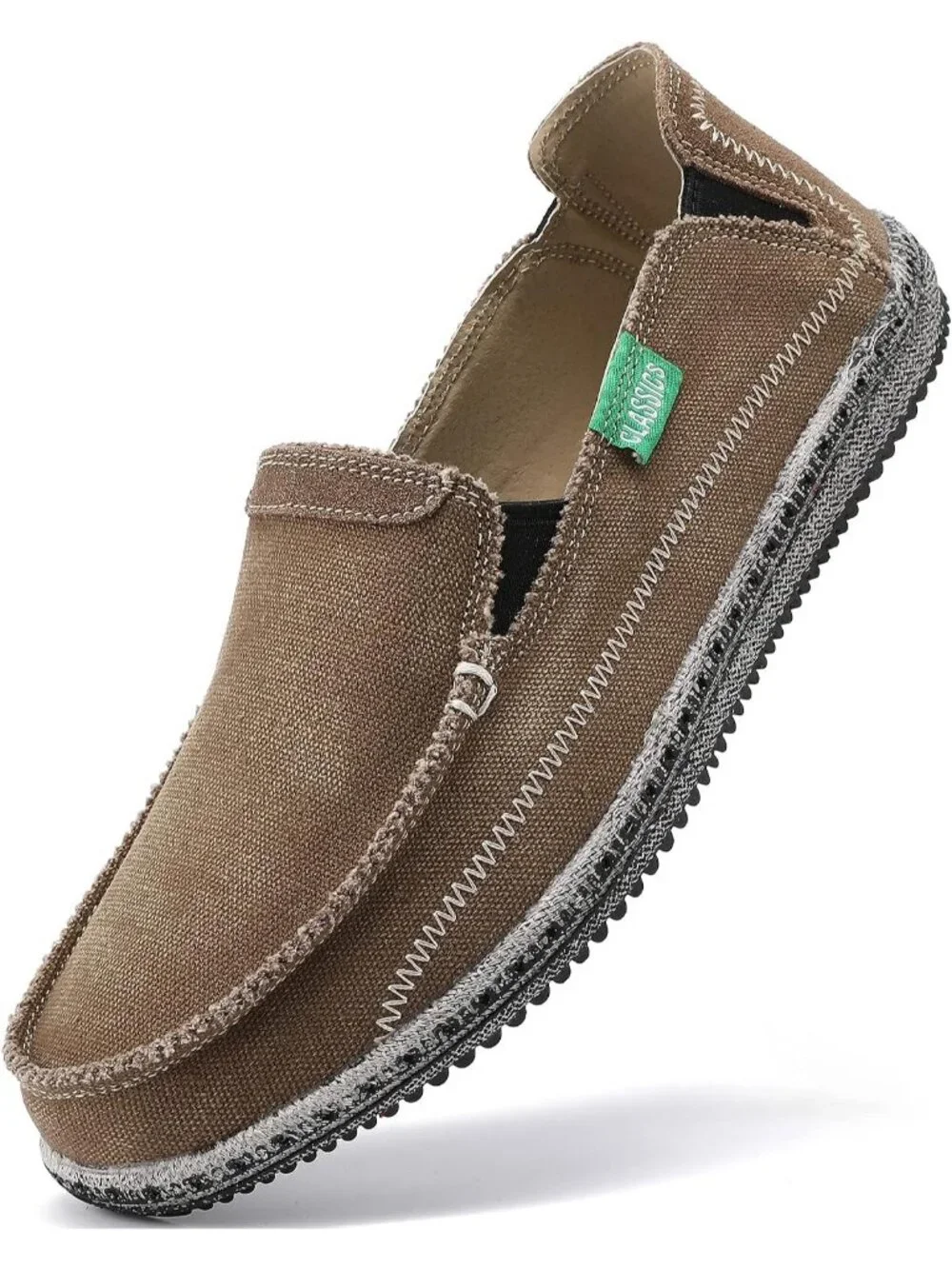 VILOCY Men's Brown Rubber Canvas Slip On Loafers Drop Vintage Flat Casual Shoes