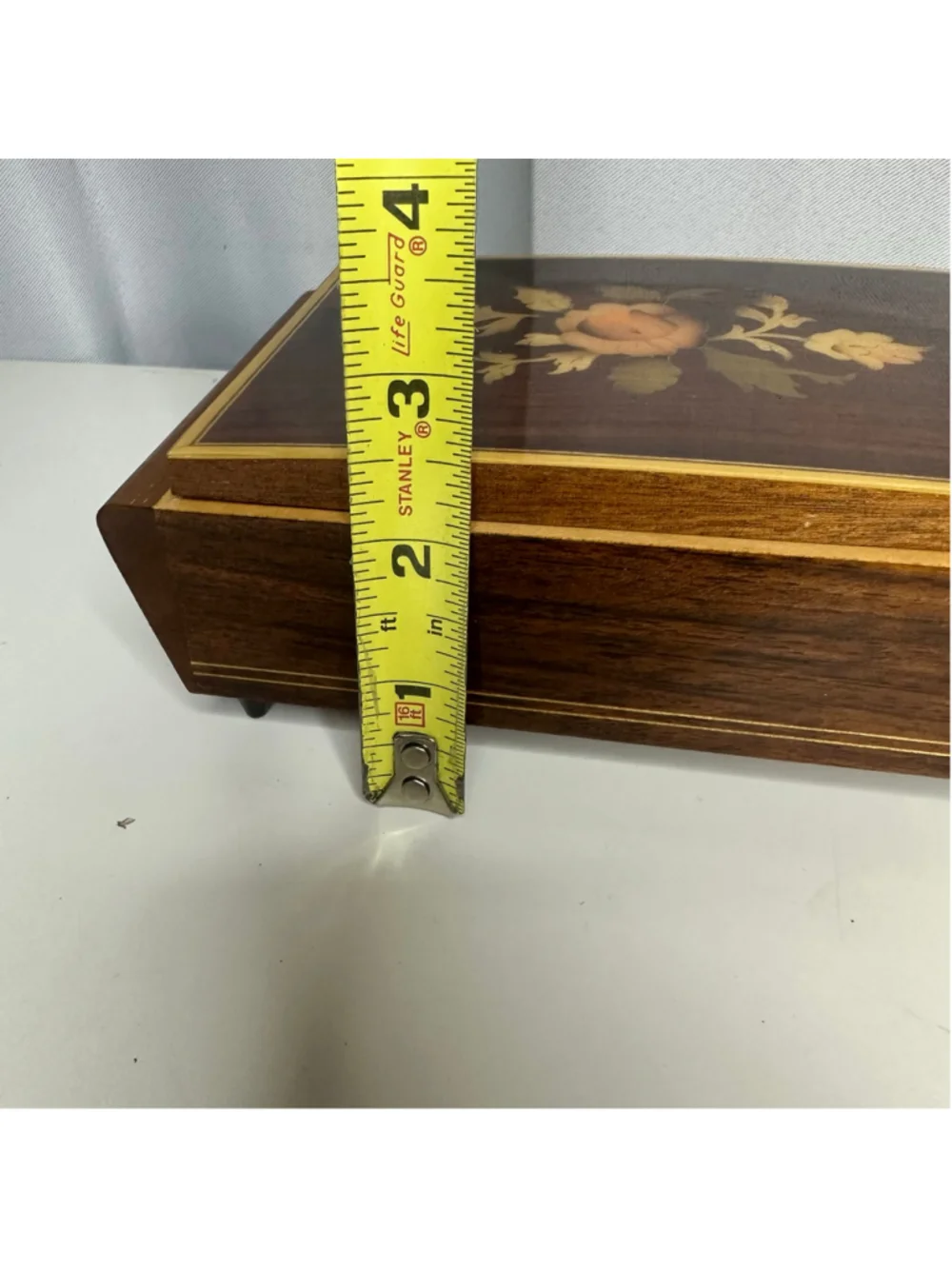 Vintage Inlaid Floral Wooden Jewelry Box Organizer Music Box Works Made in Italy