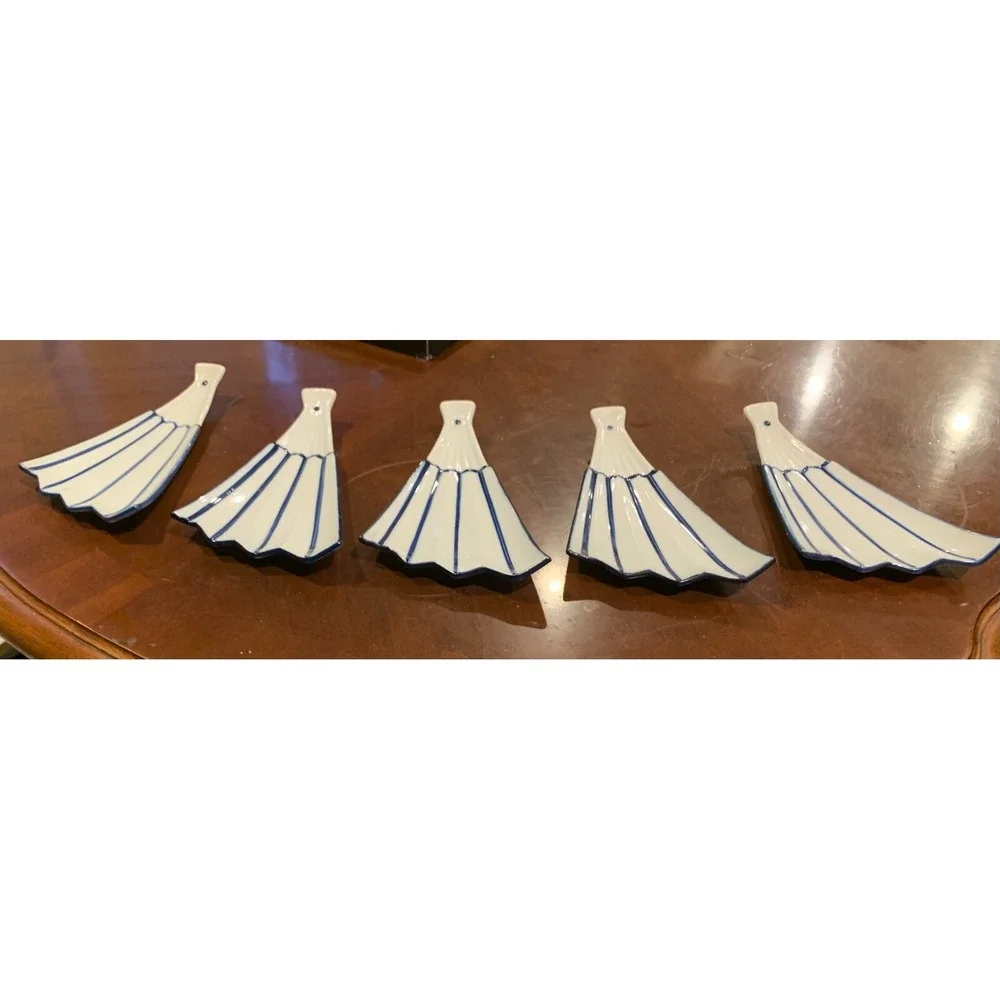 Set of 5 Vintage Japanese Sushi Plates 6 x 4, Blue and White, Good‎ Condition
