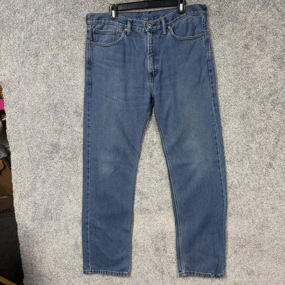 Levis 505 Jeans Mens 35x31 Blue Medium Wash Regular Fit Straight Denim Classic