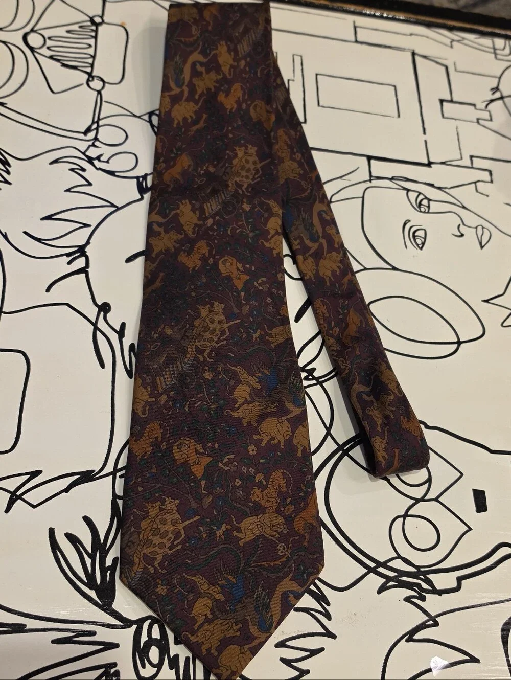 Richel 100% Silk Tie Hand Made in Spain Wild Animal Tiger Elephant Necktie
