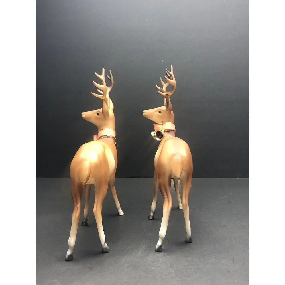 2‎ Vintage Hard Plastic Blow Mold Deer, Doe, Standing, Walking Reindeer, 6