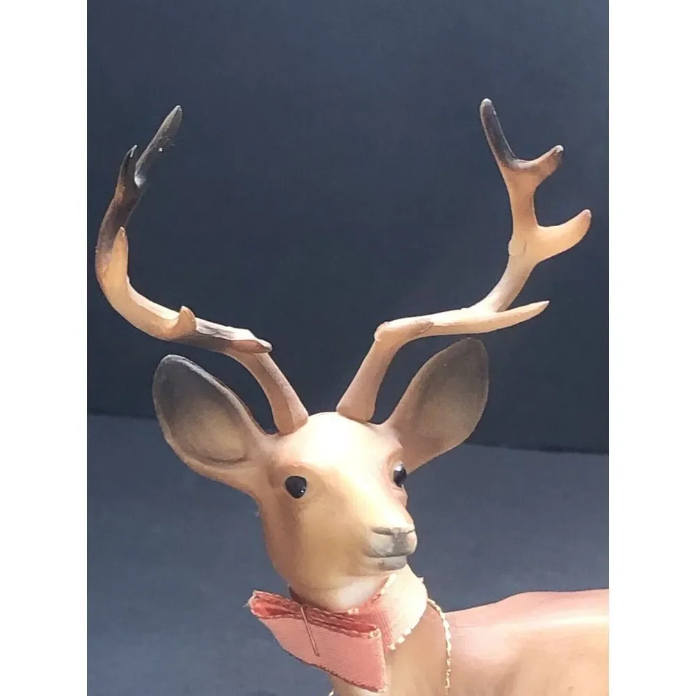 2‎ Vintage Hard Plastic Blow Mold Deer, Doe, Standing, Walking Reindeer, 6