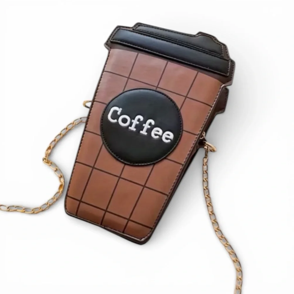 Faux Leather Coffee Cup Crossbody Chain Wallet-Crossbody Bag NWT