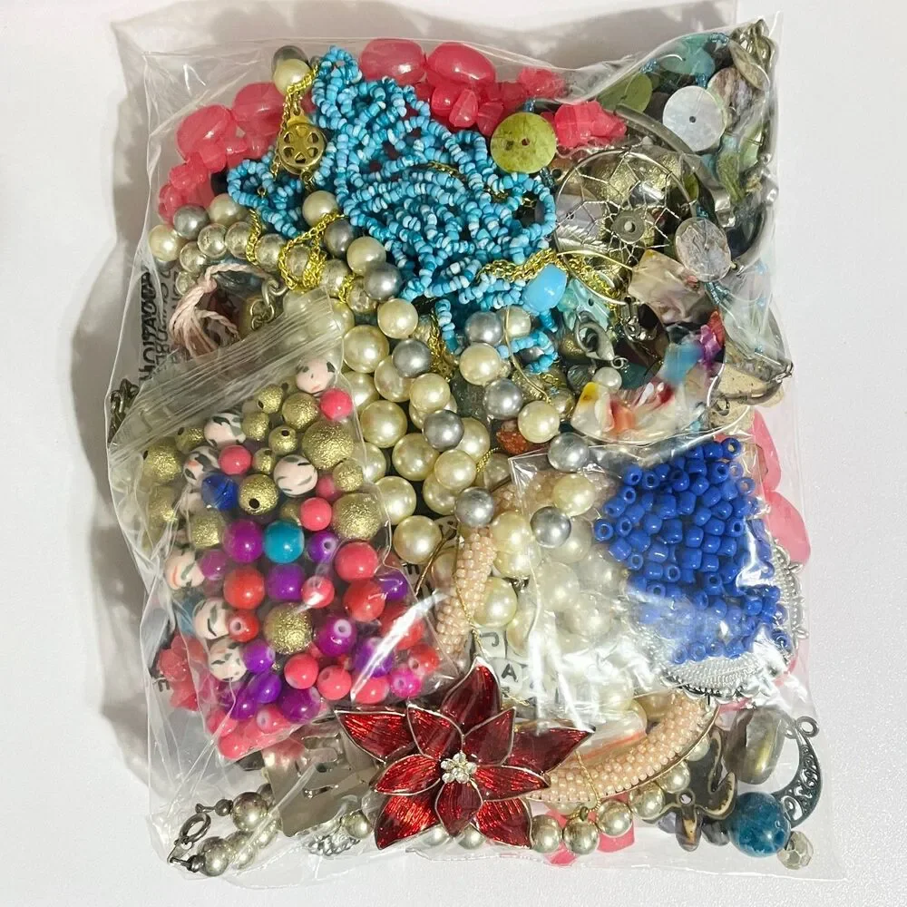 VTG - Now Repurpose Junk Jewelry Lot Beads DIY Harvest Craft Variety Box 1#10oz