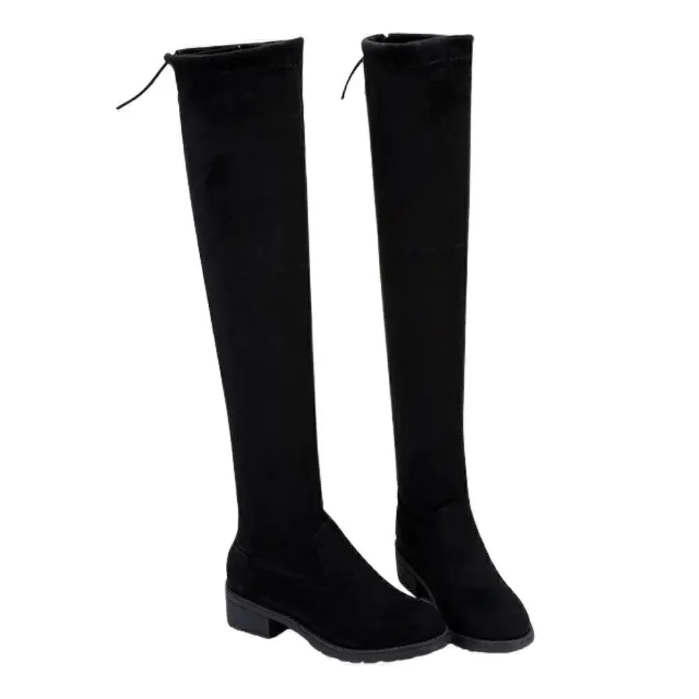 Time and Tru Women's Black Knee-High Boots, Size 6 Stylish Faux Suede