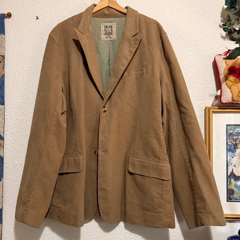 Calvin Klein Jeans Mens Blazer Jacket Two Button Corduroy Tan XXL‎ NWOT Camel