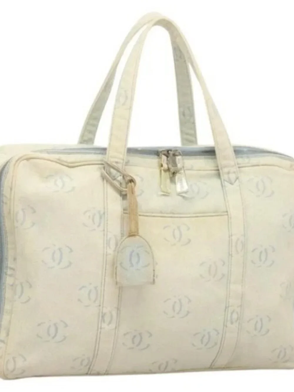 CHANEL Hand Bag Denim Light Blue Silver CC Auth 126457