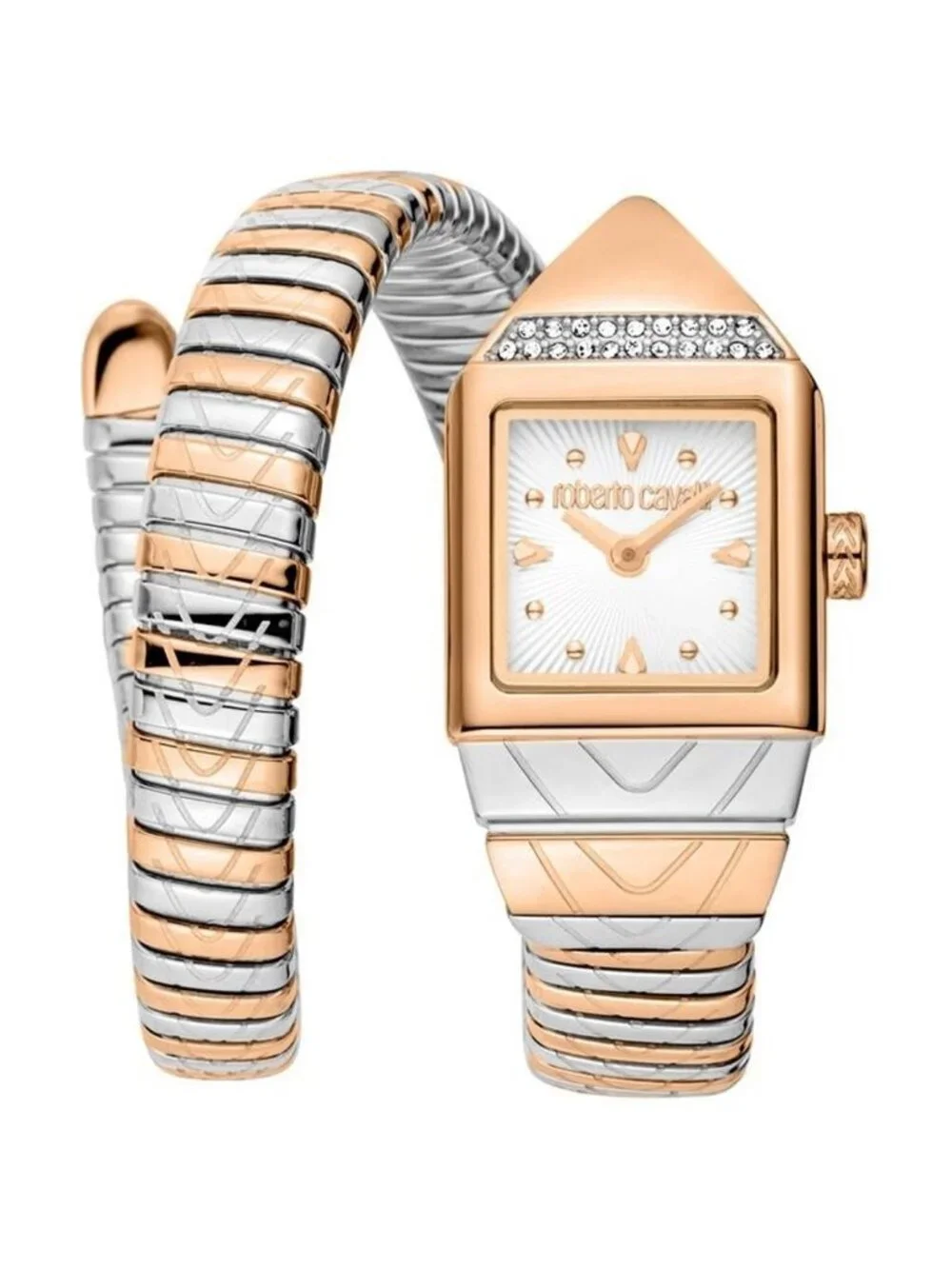 NWT Roberto Cavalli Snake Core Silver-tone Dial Ladies Watch
