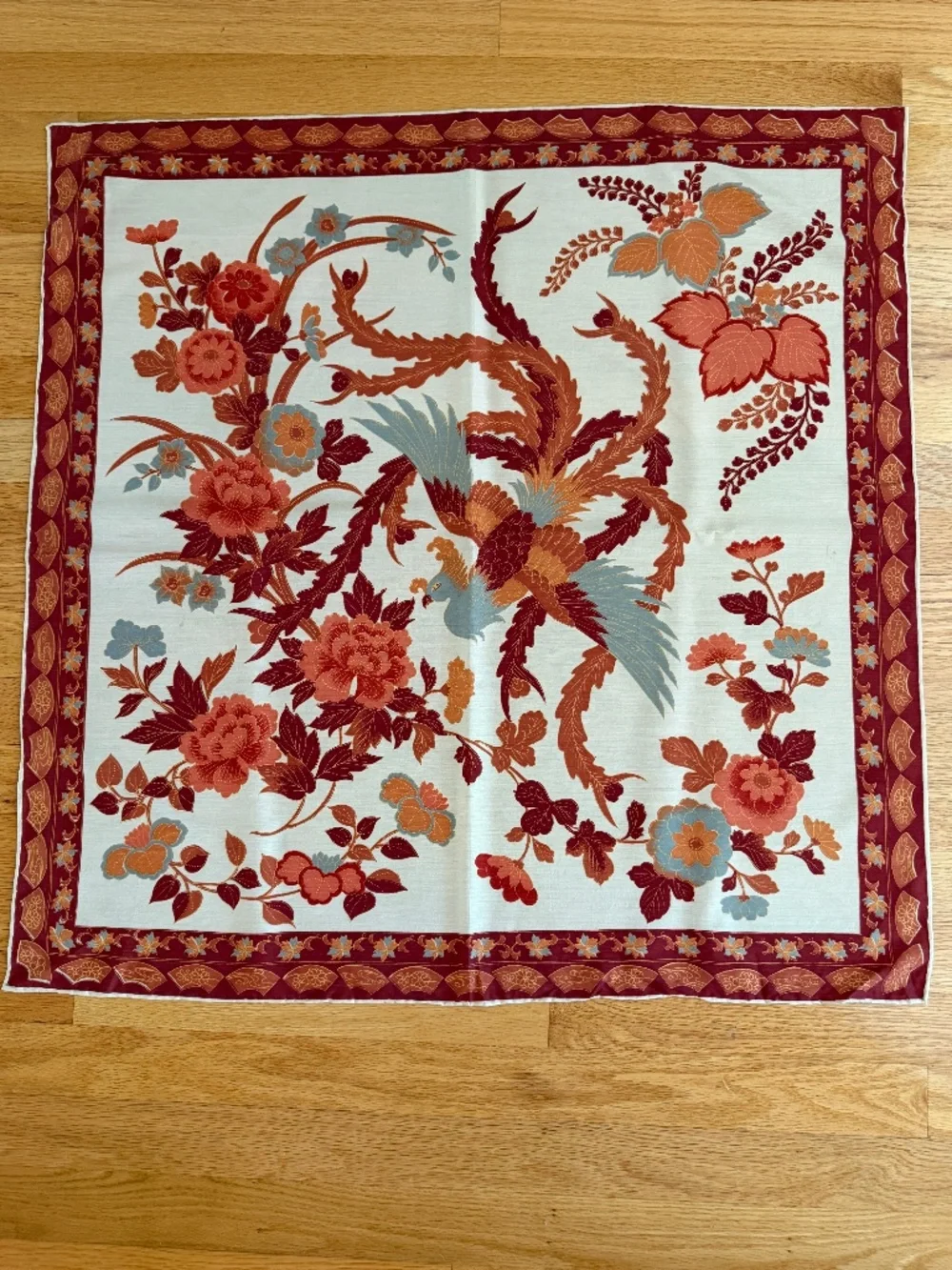 Vintage Made in Japan 100% Silk Scarf Bird Rust Orange Colors 30