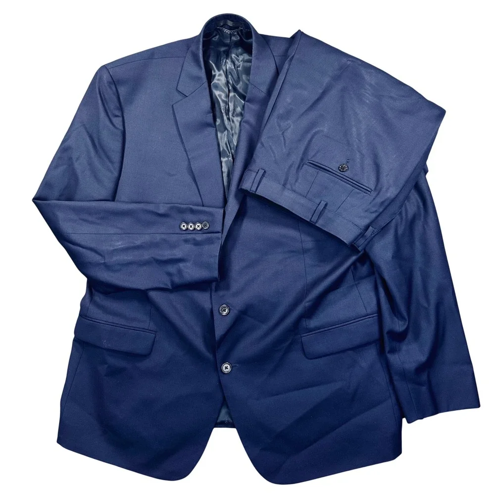 Lauren Ralph Lauren 2 Piece Suit 48L 42x32 Navy Blue Wool Blend Pleated Pant