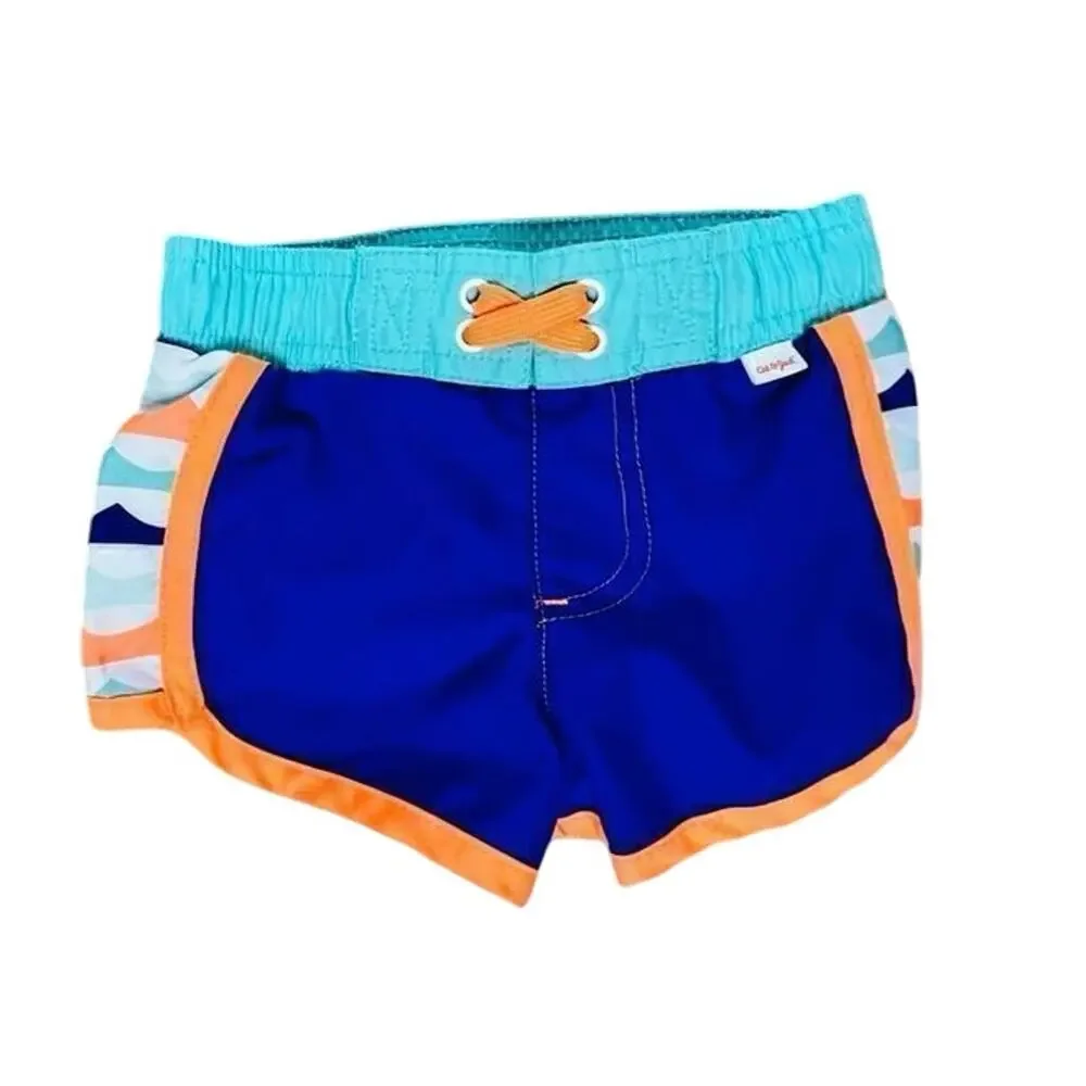 Cat and Jack Blue‎ Side Stripe UPF Swim Trunks Shorts 9 months Baby Swimwear