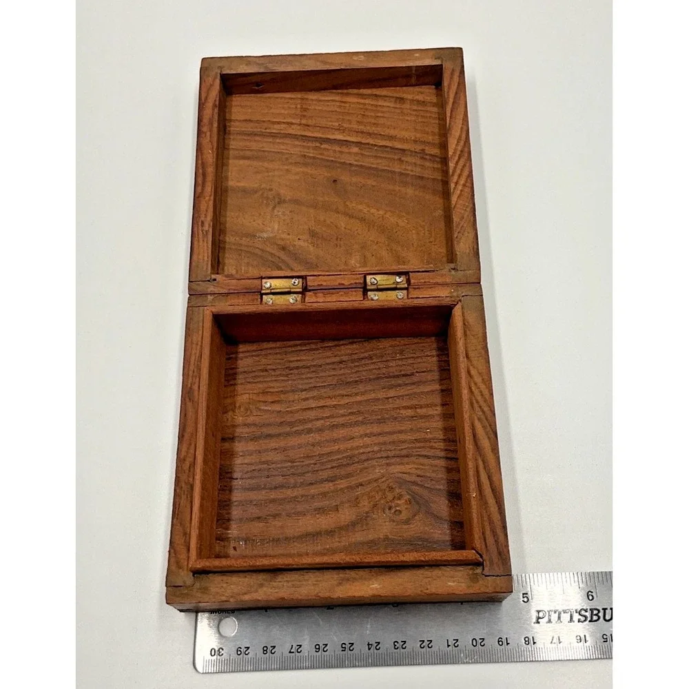 Vintage‎ Hand Carved Wood Jewelry Box Floral Design 4