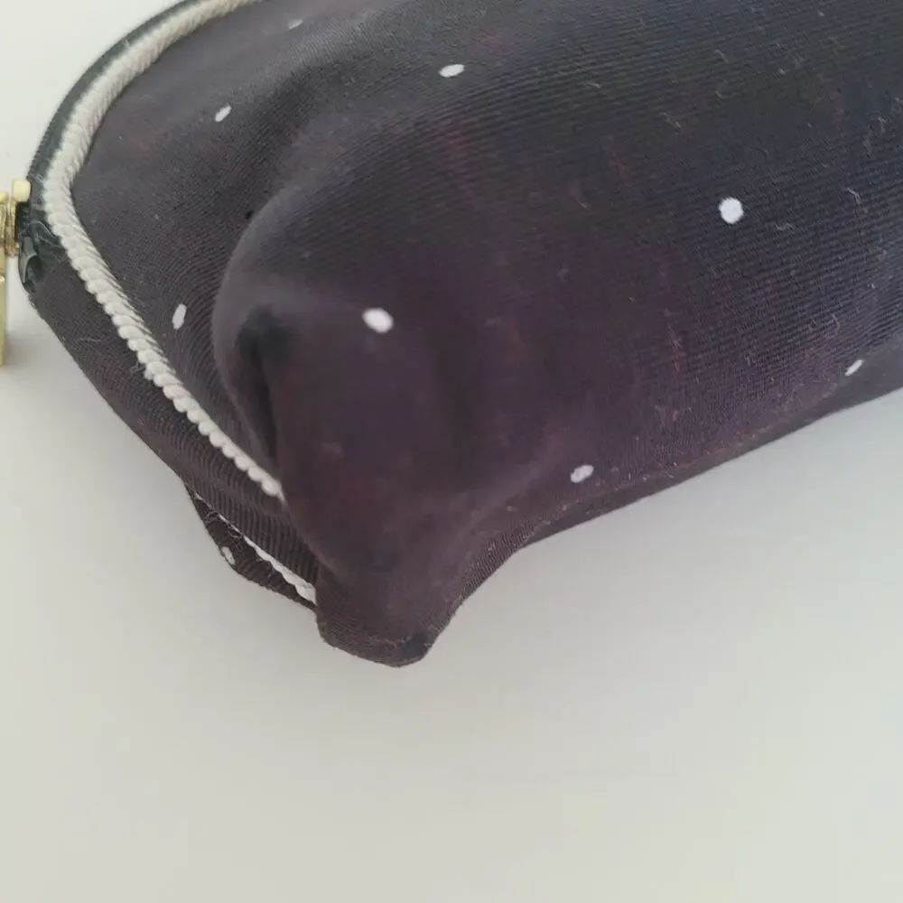 Christian Dior Vintage Black WhiteCosmetic Bag Make Up Zip Pouch Polka Dot Retro