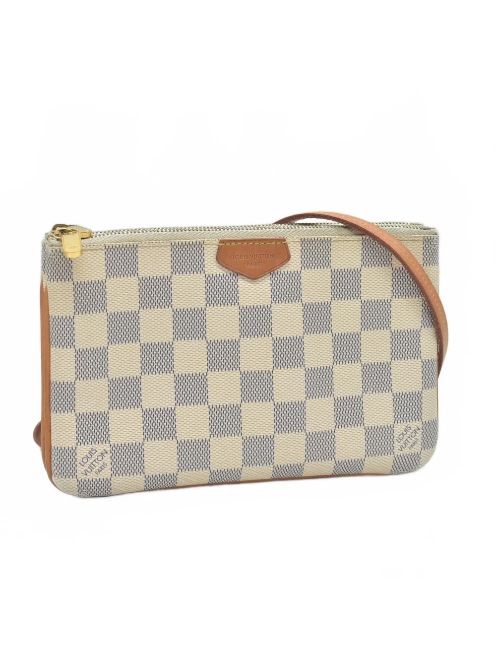 $1350 Louis Vuitton Damier Azur Double Zip Pochette