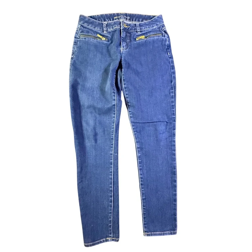 Michael Kors Womens Blue Skinny Jeans Zip Pockets Size 2‎