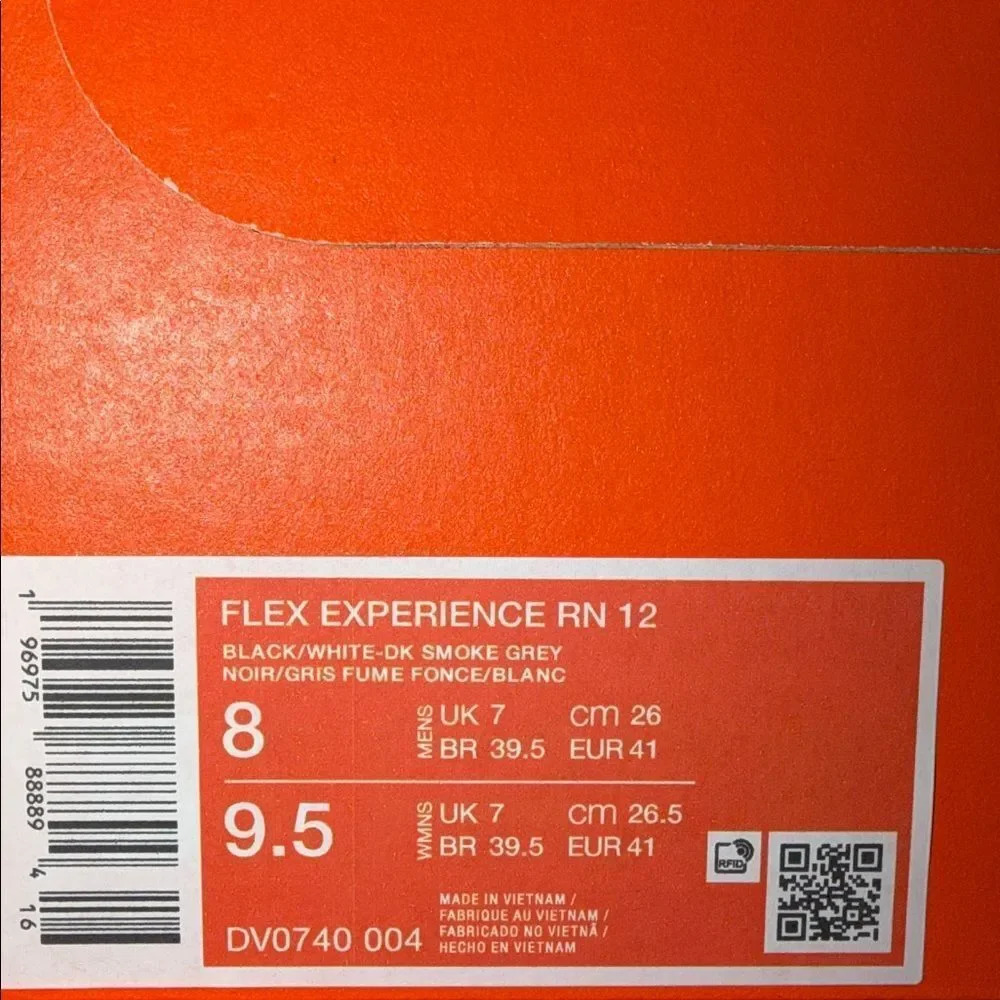 Nike Flex Experience Run 12 Black White DV0740-004 Men’s Size 8