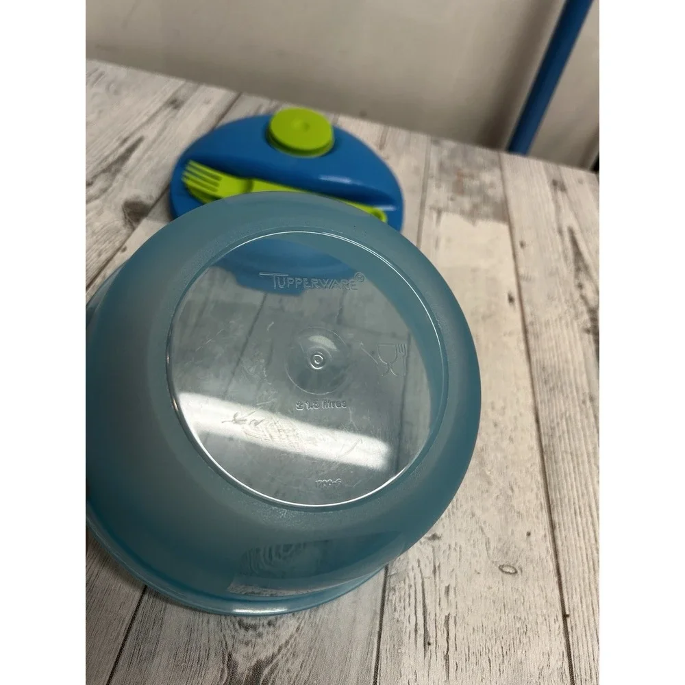 Blue Tupperware‎ On The Go Lunch Salad Bowl Complete Set 1700 1.5L 6 1/3 Cups
