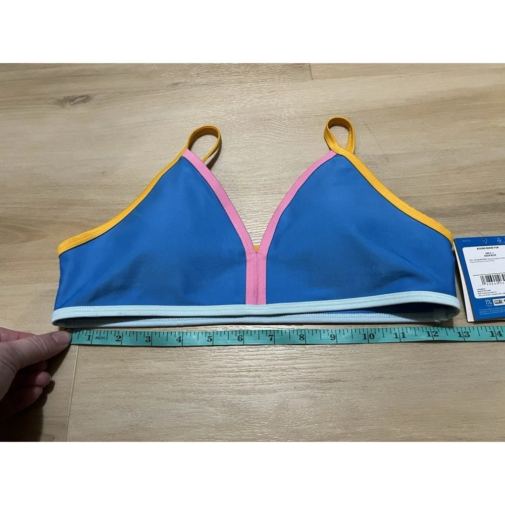 DSG Girls Bound‎ Bikini Top Aqua Blue Pink Trim Size Large 50+ UV Protection
