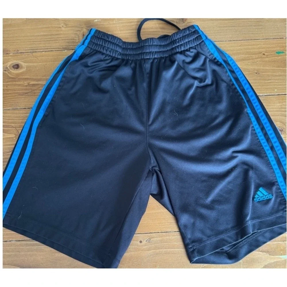 Adidas Mens Black‎ Blue Three Stripe Athletic Soccer Shorts E76214 AD4002