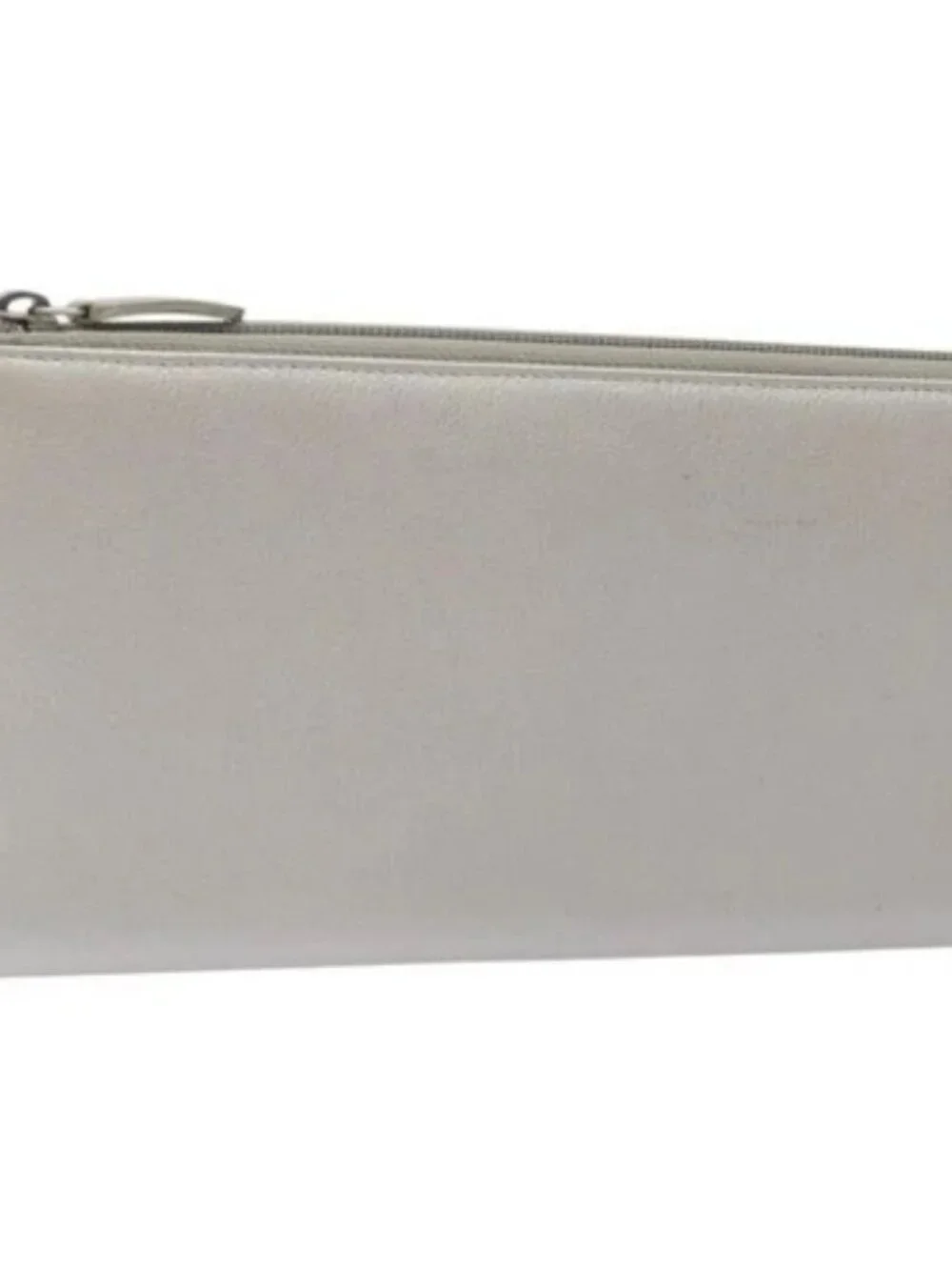 CHANEL Camelia Long Wallet Leather Silver CC Auth am7960