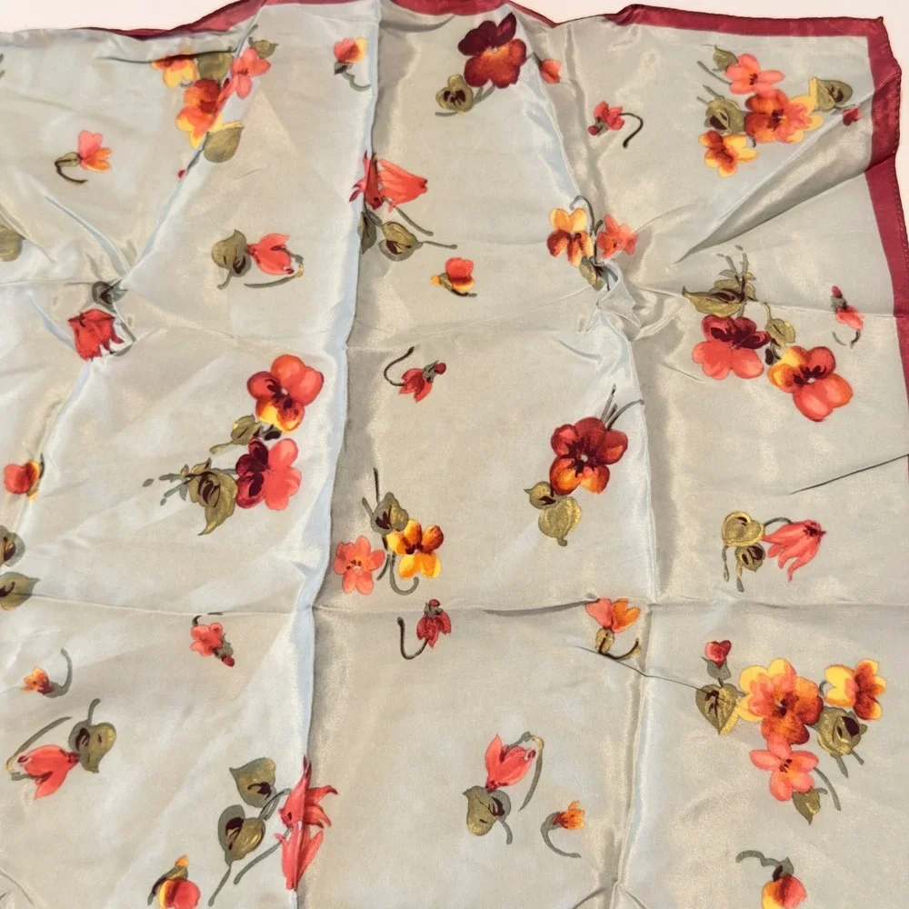 New Lauren Ralph Lauren Silk Floral Square Scarf Multicolor Burgundy Cottagecore