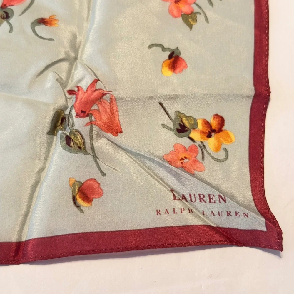 New Lauren Ralph Lauren Silk Floral Square Scarf Multicolor Burgundy Cottagecore