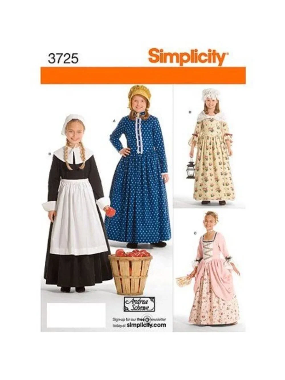 Simplicity 3725 Historical Cosplay Sewing Pattern Girl 7-14 Pilgrim Prairie Uncu
