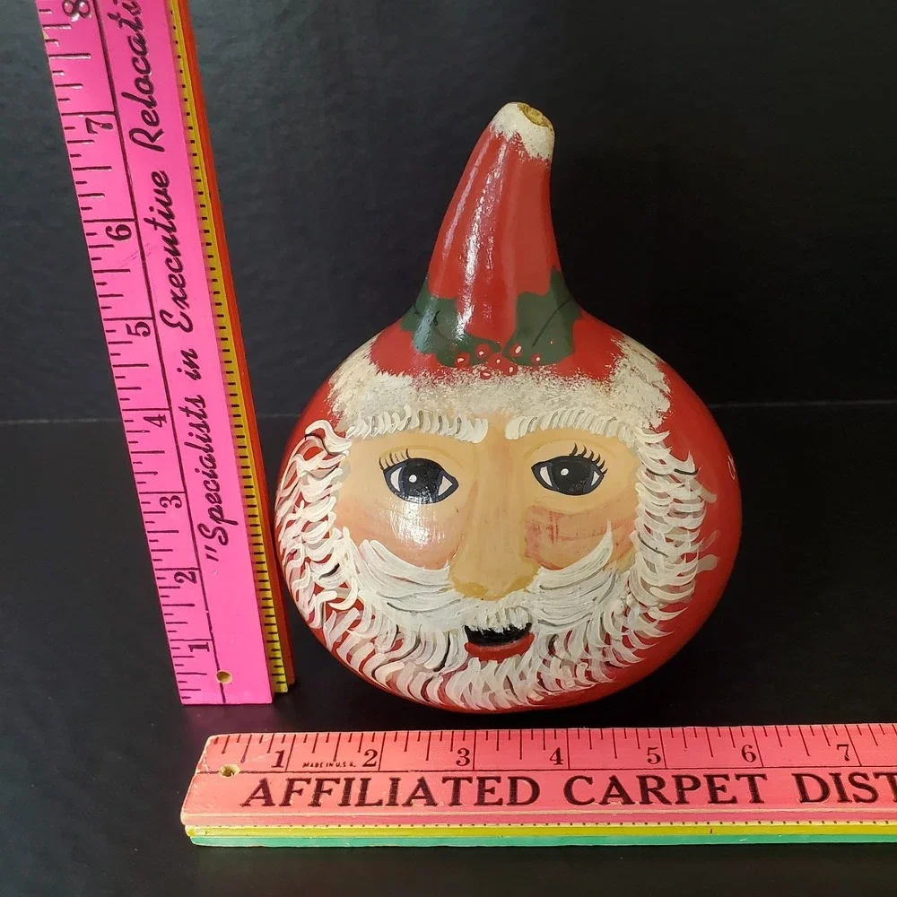 Vintage Handpainted Santa Claus‎ Gourd Christmas Decor Signed Hunn's 7