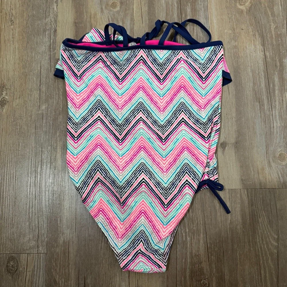Limited Too One Piece Swimsuit Girls‎ Medium 10/12 Multicolor Chevron Side Ties