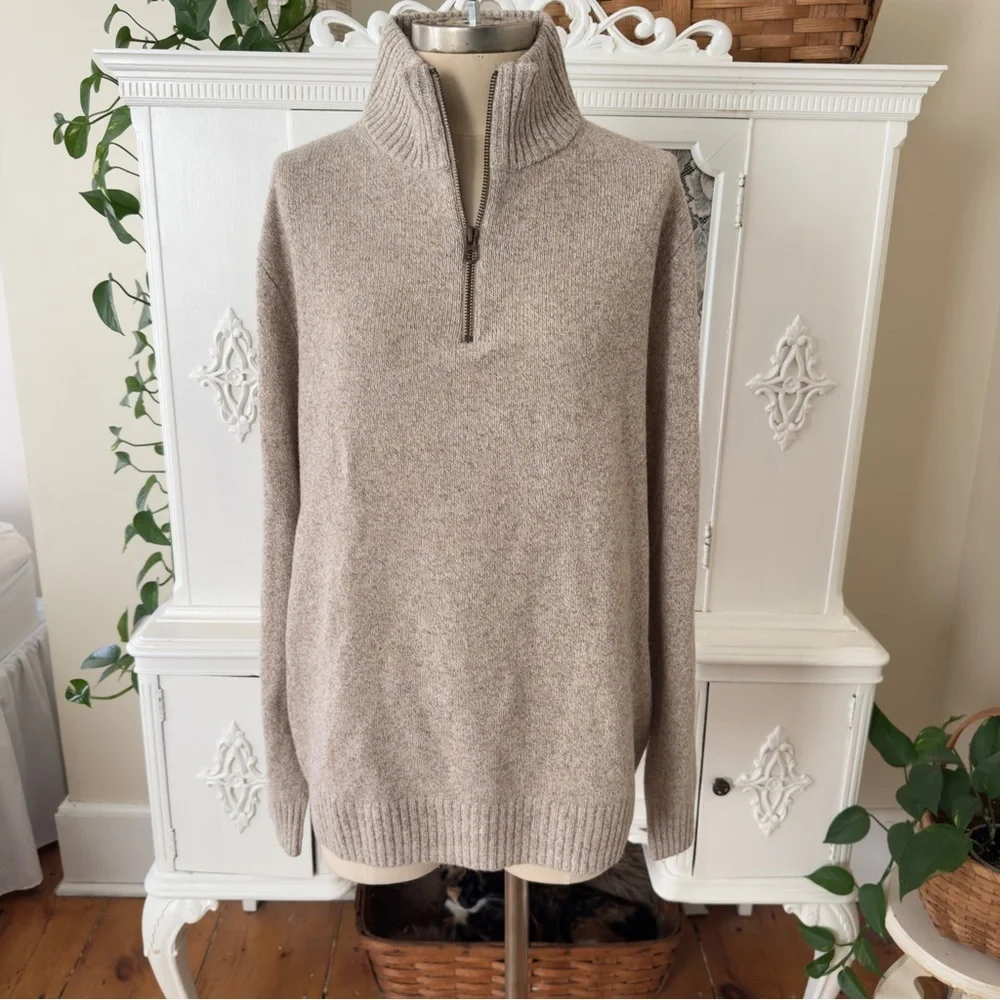 NWT Men’s J. Crew Tan Merino Wool Blend  1/4 Zip Pullover Sweater Jumper