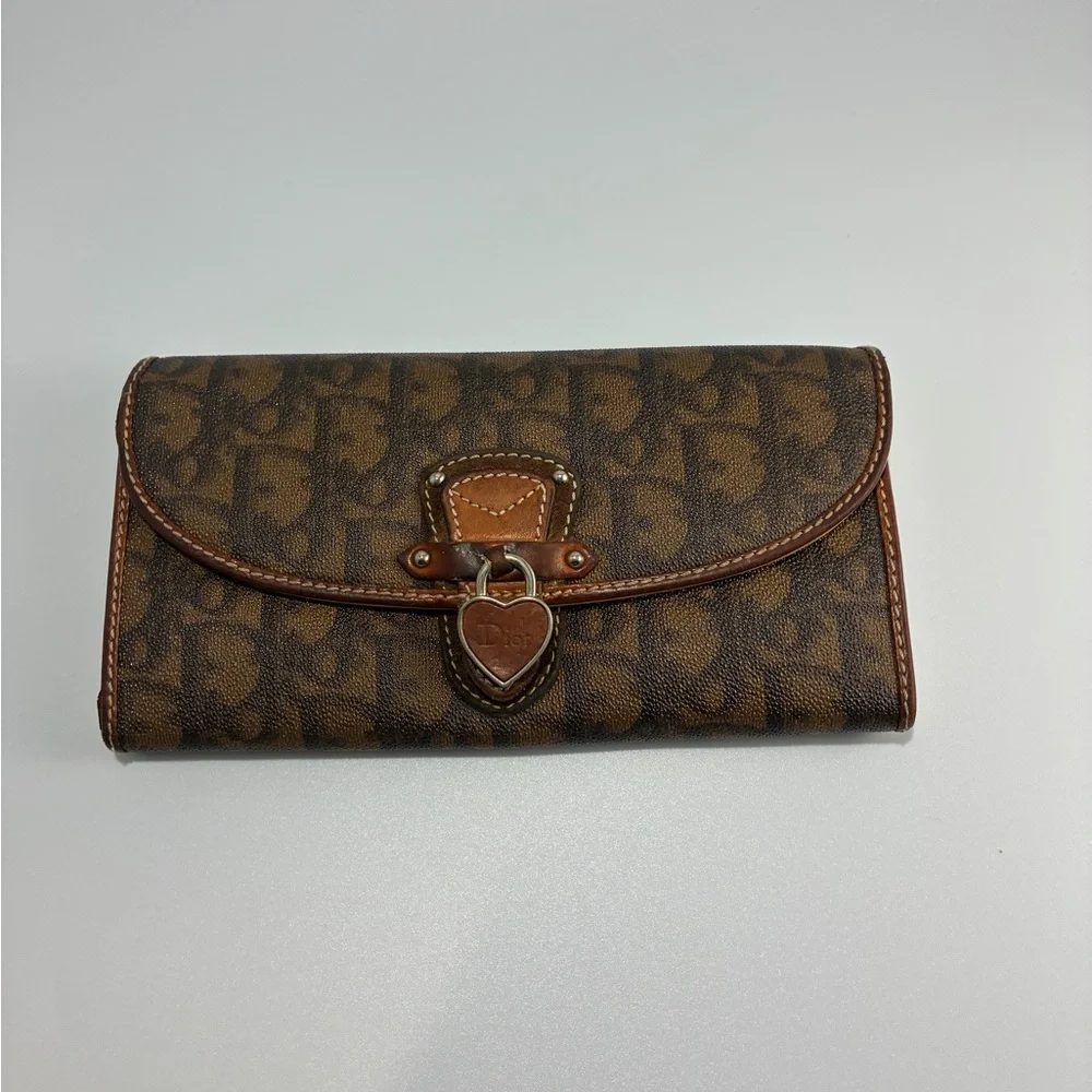Christian Dior Romantique Trotter Heart Long Wallet Brown