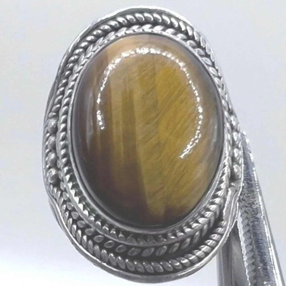 Vtg Sterling Silver 925 Tigers Eye Gemstone Ring Size 7‎ Unisex Artisan Made 10g