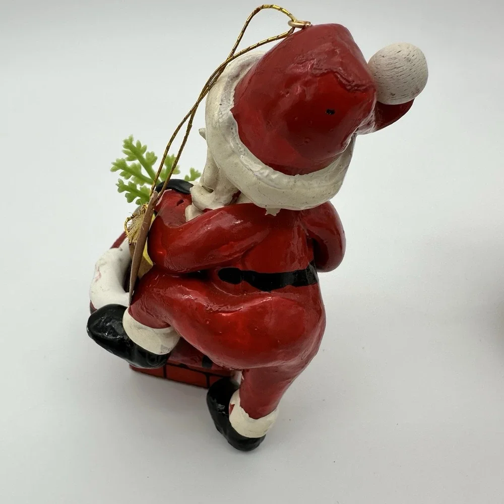 Santa Resin Christmas Ornament Vintage 1979 Sondra Lot‎ Of 2
