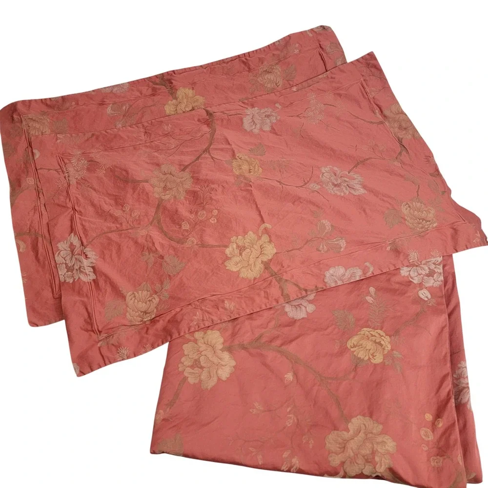 Sferra King Duvet Set 3 piece Terracotta Floral Egyptian Cotton‎ Jacquard Italy