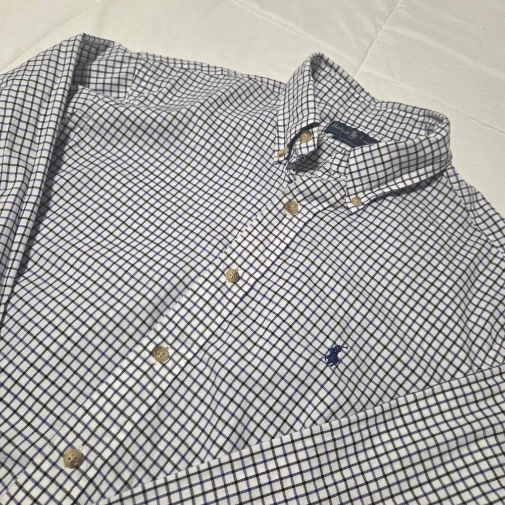Polo Ralph Lauren Mens Classic Fit Tattersall Check Button Down Shirt Blue L