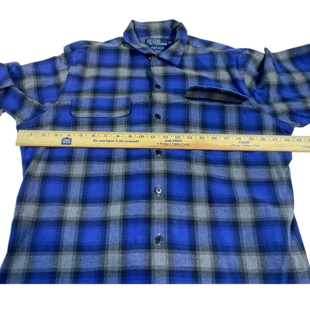 VTG Polo By Ralph Lauren Heritage Ski Camp Flannel Shirt Mens LRG Blue‎ Plaid