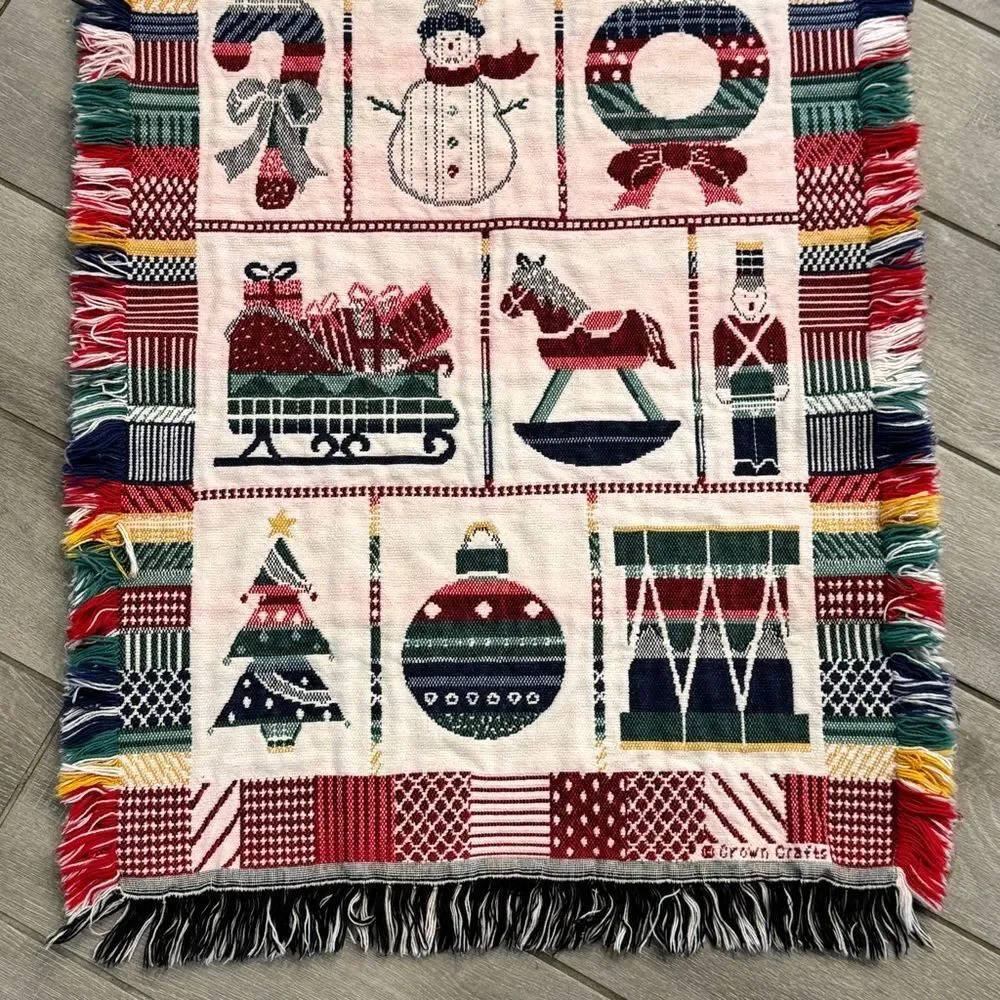 Vintage Crown Crafts Christmas Tapestry Throw Blanket
