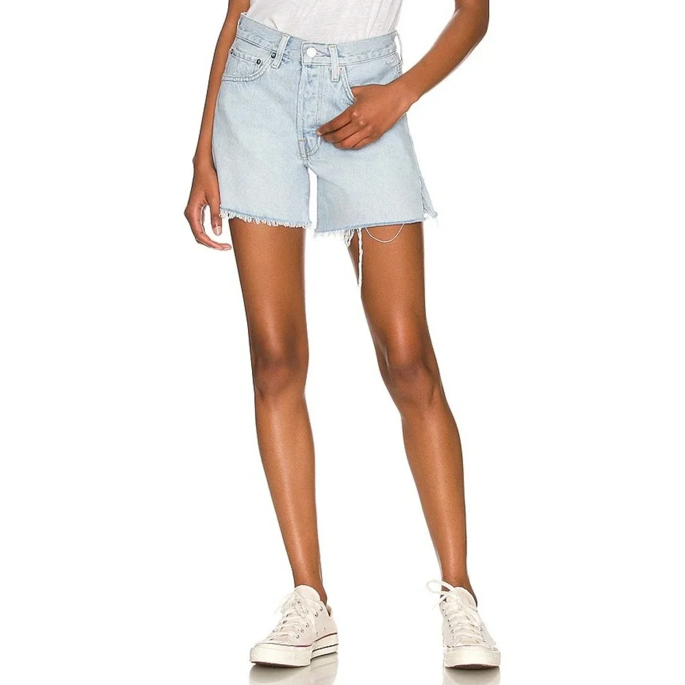 AGOLDE Parker Long High Rise Light Wash Denim Shorts 28 A9030-1141 Cutoffs